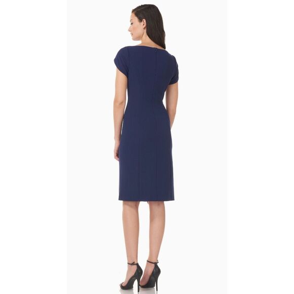 JS Collections Tulip Sleeve V-Neck Cocktail Work Dress Blue Navy Sapphire 8 NWT - Picture 3 of 13